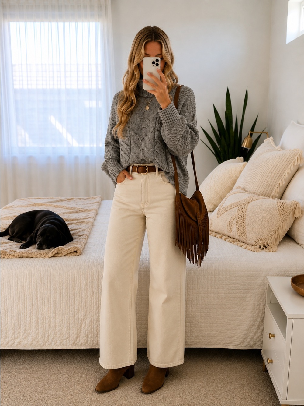 Cozy Gray Cable-Knit Sweater